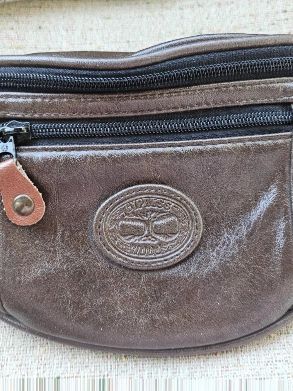 Cypress Wood Fanny Bag Waist Bag Brown Leather Travel Bag Zip Pockets Purse - Picture 11 of 14